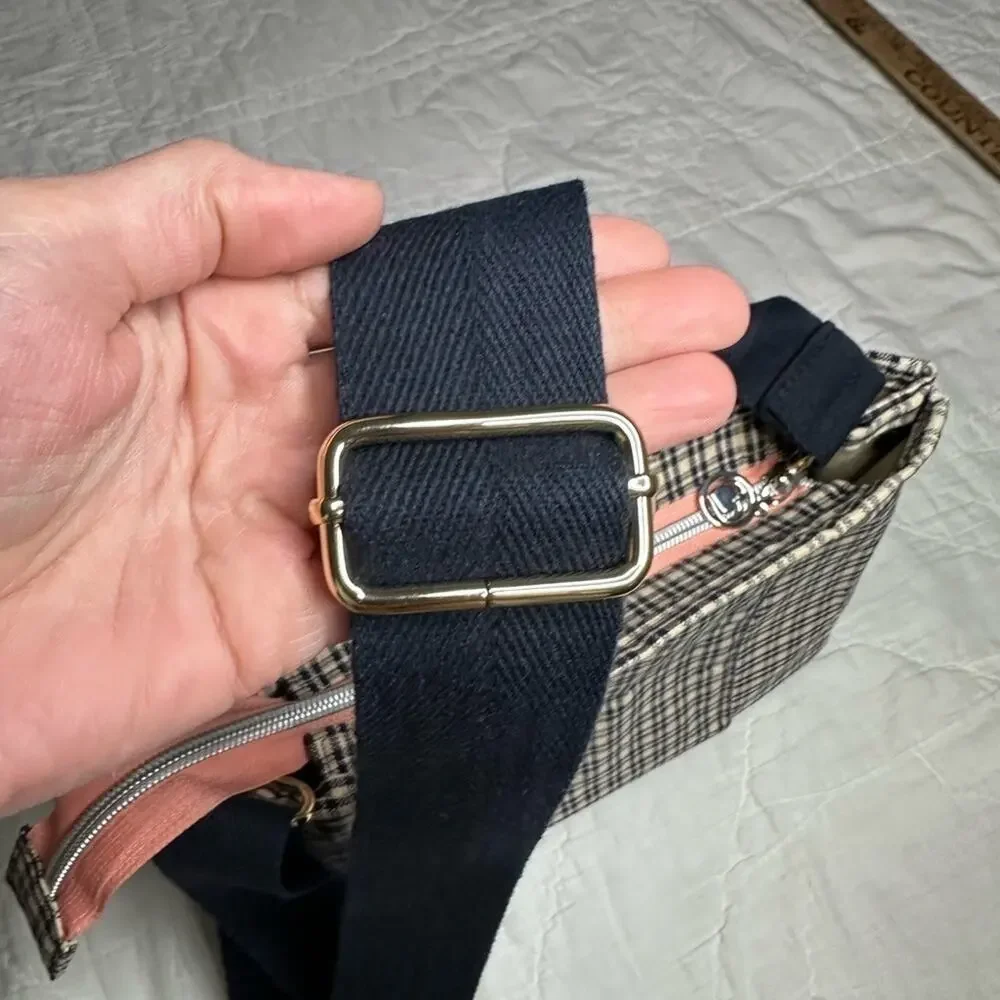 Black and tan purse plaid handmade bag crossbody cotton